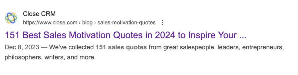 Meta Descriptions Optimization - Close CRM example